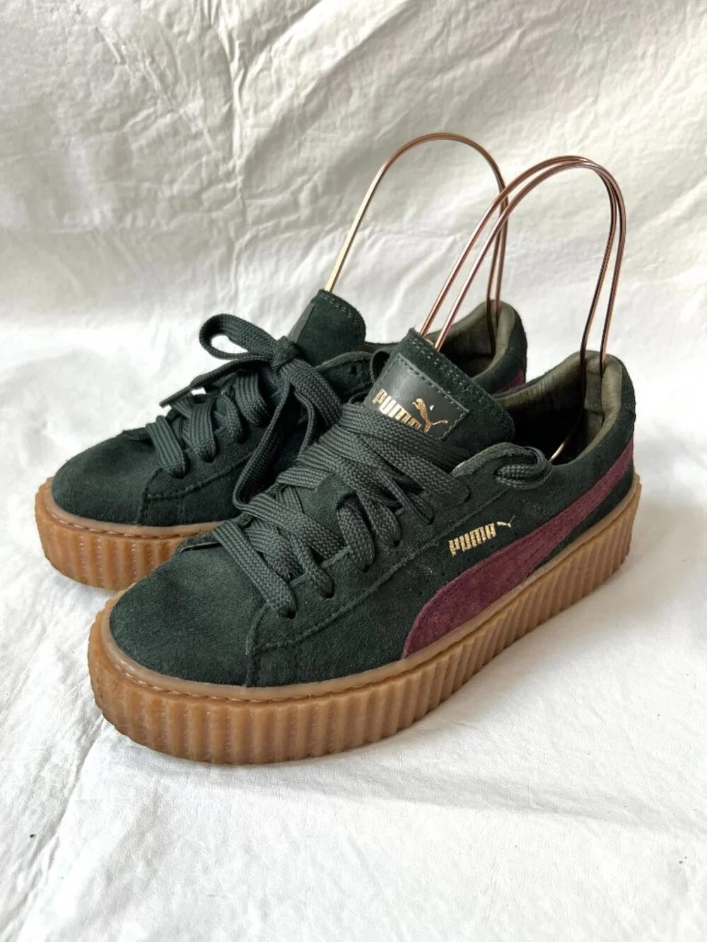 Puma x Fenty Rihanna suede creepers womens 8 dark green suede platform sneaker